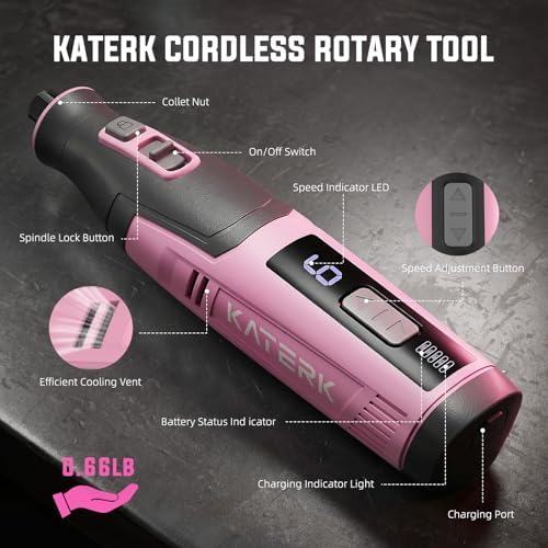 Katerk 4V Cordless Rotary Tool Kit with 70 Accessories Engraving Pen, Pink