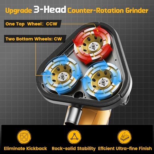 3-Head Concrete Floor Grinder, 3800W Electric Diamond Polisher Machine