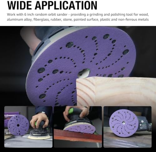 50 Pack 6 Inch Purple Ceramic Sanding Discs Multi-Hole Hook & Loop 600 Grit