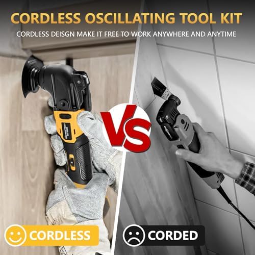 Cordless Oscillating Tool Compatible with DeWalt 20V Batteries, Brushless Motor 23 PCS Multi-Tool Kit with Auxiliary Handle for Cutting, Scraping, Sanding, 6 Variable Speed (Tools Only)
