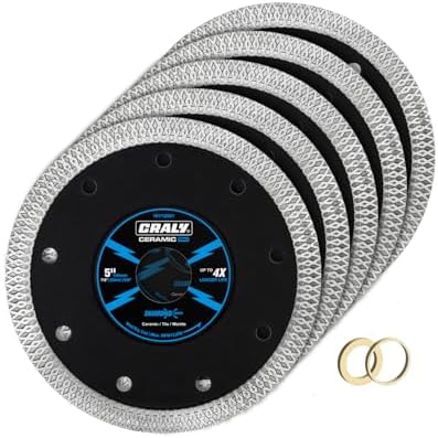 CRALY 5 Inch Super Thin Diamond Blade, 7/8 in Arbor, 5'' Diamond Tile Blade for Angle Grinder & Tile Saw, Diamond Cutting Wheel for Cutting Ceramic, Tile, Marble, Granite, Brick, Porcelain, 5PC