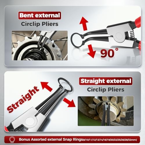 BILITOOLS 4PC External Snap Ring Pliers Set, 5" & 7" Circlip Kit