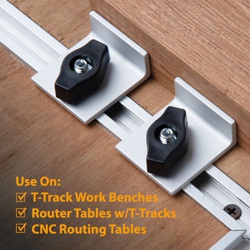 POWERTEC 72159 24 Inch Double-Cut Profile Universal T-Track with Bi-Directional Short Stop Kit, 4pcs 24" T Tracks and 4pcs Stop Blocks for Woodworking Jigs and Fixtures, Sanding, and Routing