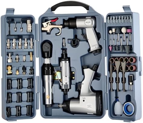 VEVOR 71 Pieces Pro Air Tool and Accessories Kit - 1/2" Air Impact Wrench, 3/8" Ratchet Wrench, 1/2" Die Grinder, 4500BPM Hammer, Blow Gun for Auto Repair, Home DIY Project - Storage Case Included