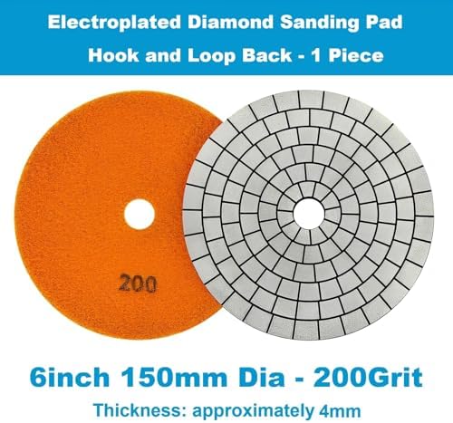 Electroplated Diamond Sanding Pad, 200Grit 6inch 150mm Grinding Disc Hook and Loop Backing for Stone Tile Glass Trimming & Metal Polishing & Wood Sanding (1 Piece)