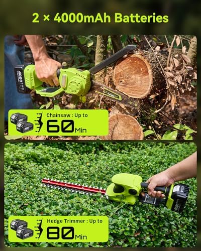 Supstable 3-in-1 Cordless Mini Chainsaw & Hedge Trimmer Combo, 8 Inch Mini Chainsaw with Grass Shear, 800W Brushless Motor, 2×4000mAh Batteries, Garden Tool Set for Tree Trimming & Lawn Care