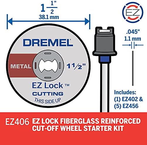 Dremel EZ406-02, EZ - Lock Starter Kit, 1 1/2-Inch (38.1 mm) Wheel Diameter, 5 piece Fiberglass Reinforced Cut-off Wheels and EZ402 mandrel included, Rotary Tool Cutting Disc Accessories