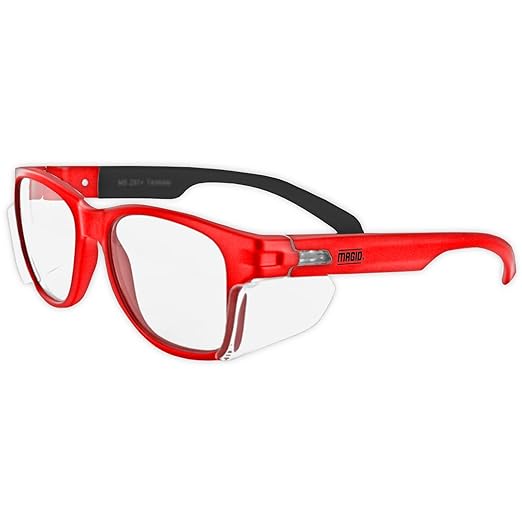 MAGID Y50 Safety Glasses for Construction | Red Frame — 48-Pack, Clear Lens | Side Shields, ANSI Z87.1+, Anti-Fog, Scratch-Resistant, 99.9% UV Protection, Polycarbonate Lens