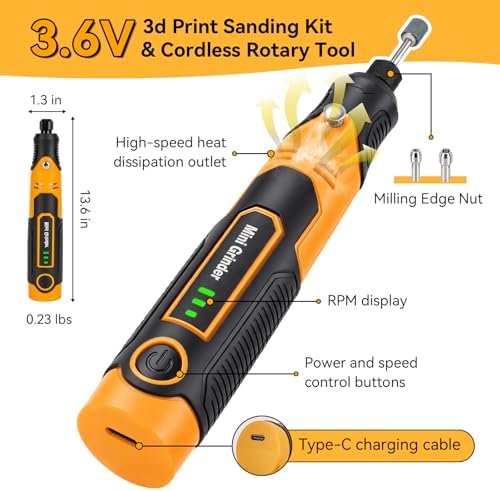 Cordless Rotary Tool - 3.6V Mini Rotary Tool for Resin 3D Prints with 58 Attachments – Compact Sanding, Polishing & Drilling Kit for Cured Resin Models, Etching, Engraving, DIY Crafts