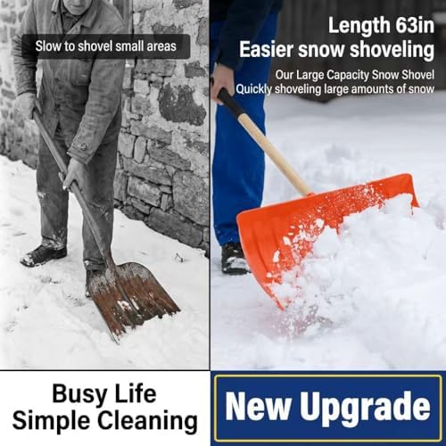 Heavy Duty Winter Snow Shovel, Manual Snow Removal Tool for Driveways, Sidewalks, Outdoor Use