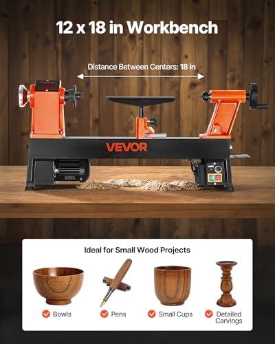 VEVOR Woodworking Lathe, 1 HP, Benchtop Wood Lathe Machine with 150 to 3800 RPM Variable Speed, 12 x 18" Workbench,Brushless DC Motor, Cast Iron Construction,for Beginners DIY Enthusiasts Woodworking