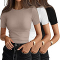 Ficerd 3 Pack Women's Ribbed Short Sleeve T-Shirts