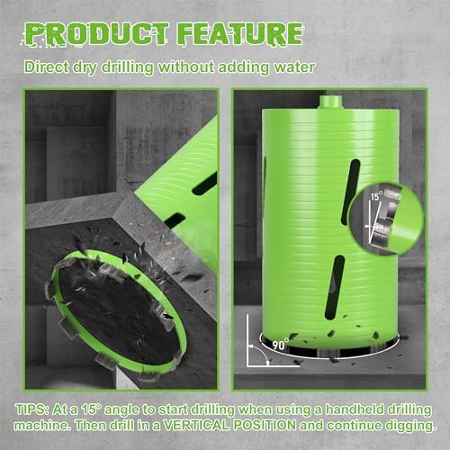6 Inch Dry Core Drill Bit with Pilot Bit and 2 Pcs Adapters