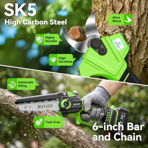 BUYJOY 4-in-1 Electric Pruning Shears & 6 Inch Pole Saw Combo