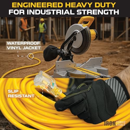 Iron Forge Cable 10 Gauge Extension Cord Heavy Duty, 50 Ft - Yellow SJTW