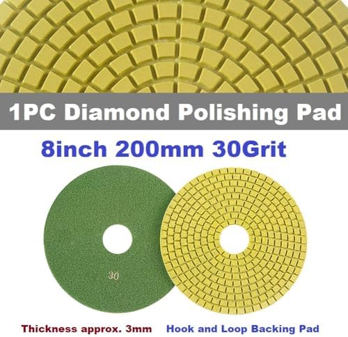 Diamond Polishing Pad, 8 inch 200 mm 30 Grit Sanding Discs for Grinder & Polisher, Hook and Loop Backing Pad for Grinding Buffing Granite Marble Concrete Stone (1 Piece)