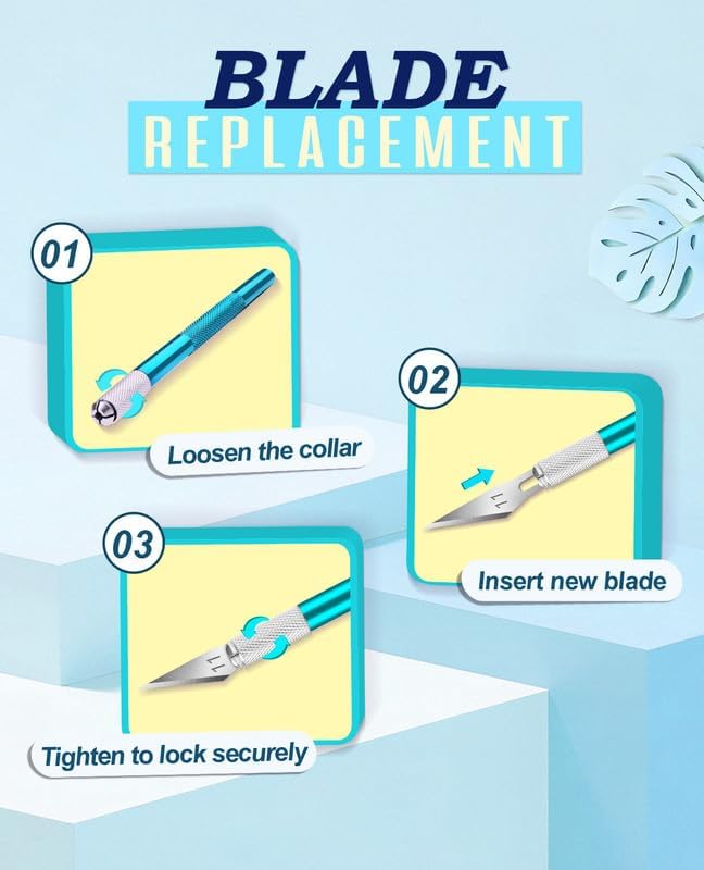 DIYSELF Exacto Knife Set, Hobby Knife Kit with 20PCS #11 Blades, Precision Knives, Aluminum Handle, 6-Inch Steel Ruler, Craft Knife Set for Crafting, DIY, Art, Model Making(Blue)