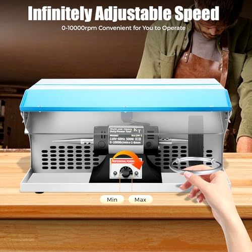 500W Jewelry Polisher, Bench Polishing Buffing Machine with Infinitely Adjustable Speed & Light, 0-10000Rpm & Low Noise, Dust Collector Bench Top Polisher for Jewelry Aluminum Chrome Acrylic Etc