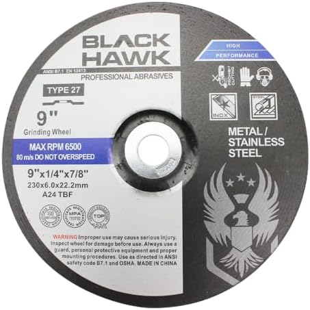 BHA Depressed Center Metal Grinding Wheels for Angle Grinders, 9” x 1/4” x 7/8” - 5 Pack