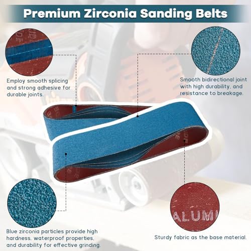 4x36 Inch Belt Sander Sanding Belts Kit 16 Pcs (4 Each of 40/60/80/120 Grits), Zirconia Belt Sander Paper Sanding Belts for Wood, Metal, Cars, and Furniture, 16-Pack