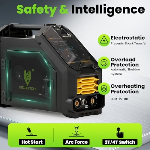 145A MIG Welder, Flux Core MIG/Lift TIG/Stick 3 In 1 MIG Welder With Smart LED Display 110/220V Dual Voltage Inverter Welder, 45° Beveled, Ideal For Beginner