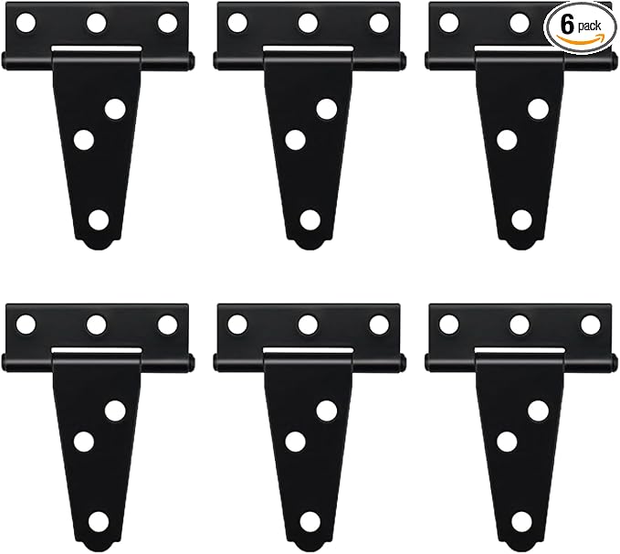 HLMOptimo Heavy Duty T Hinge, 6 pcs, 2 Inch, Black, Powder Coated Metal Alloy