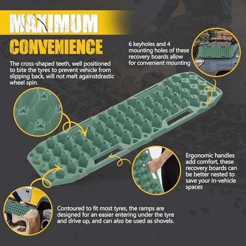 BUNKER INDUST Off-Road Traction Boards, Pair Recovery Tracks Traction Mat for Jeep Mud, Sand, Snow Traction Pads-Green Emergency Tire Traction Device