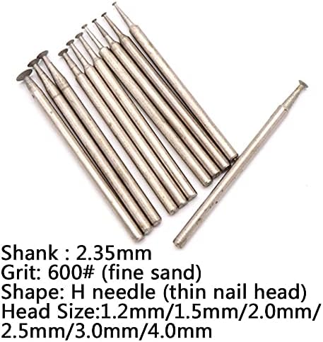 10pcs 2.35mm Shank Emery Polishing Diamond Grinding Head Mounted Points Jade Carving Burrs H Needle For Dremel Rotary Tools,600 Grit,1.2MM