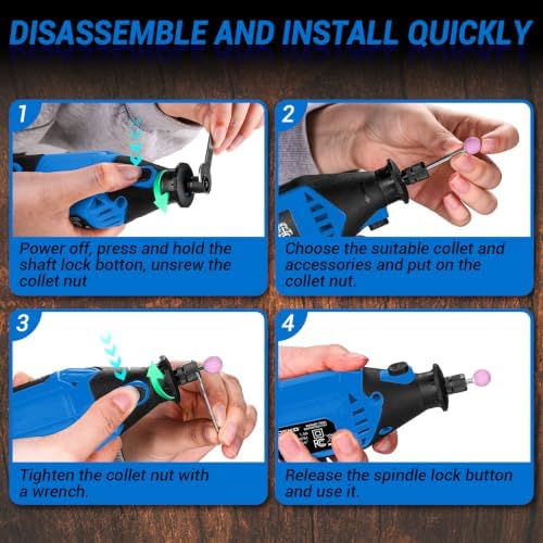 DEKOPRO Rotary Tool Kit, 1.5-Amp Corded Power Rotary Tools with 42" Flex Shaft, 6 Variable Speed, 8,000-35,000 RPM, 129 Pcs Accessories Kit for Cutting, Sanding, Grinding, Carving & DIY Projects Blue
