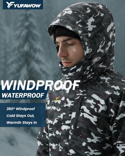 Yufawow Men Winter Jacket Skiing Jacket Insulated Fleece Lined Waterproof Windbreaker for Snowboard Hiking Camping ATV Outdoor Work