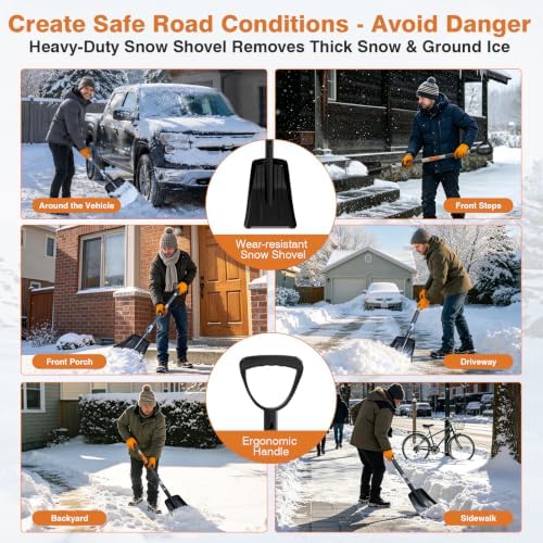 63" Long Snow Brush Kit with Ice Scraper & Snow Shovel for Car Windshield