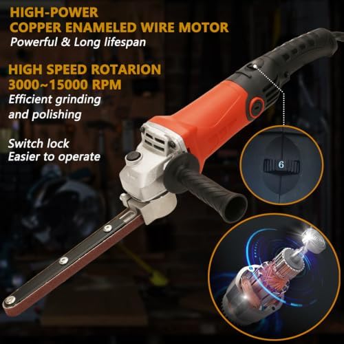 Belt Sander - 1080W Detail Band File Belt Sander with 6 Variable Speed, 1/2"x18" Finger Belt Sander for Grinding and Polishing Wood, Paint, Metal Rust Move,welding Spot and DIY.