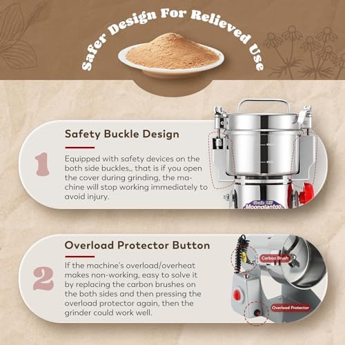 Moongiantgo Grain Mill Grinder Commercial Spice Grinder, 700g Swing, 110V