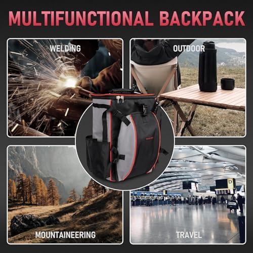YESWELDER Welding Backpack, 6.6 Gal Tool Bag with Helmet Catch