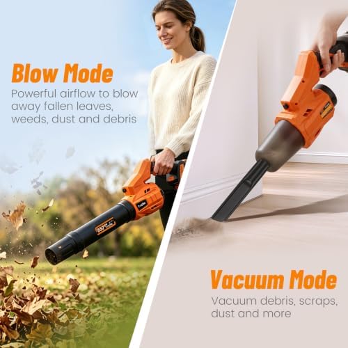 Cordless Leaf Blower Vacuum, 2in1 & Rotatable, 850CFM Airflow