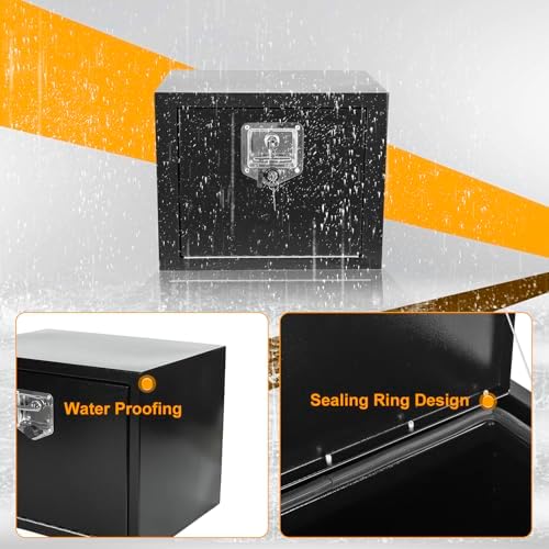 18 Inch Underbody Truck Box Steel Storage Tool Box,18 x 18 x 18 Tool Chest Organizer w/Lock and Keys For Pickup,Truck Bed, RV, Trailer,Heavy Duty Waterproof Black box