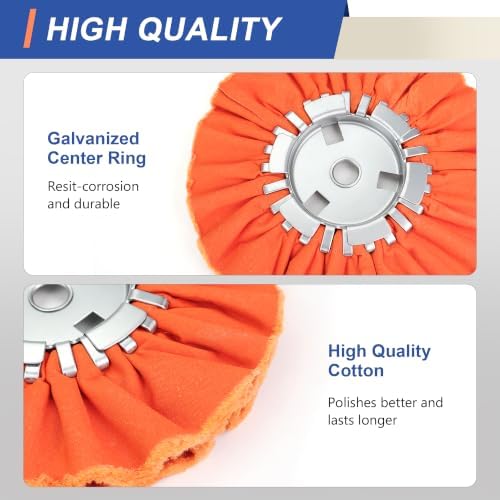 8" Orange Airway Buffing Wheel and 4 Inch Airway Flange Kit,5/8'' Arbor Hole,12 Plys/Medium Polishing for Angle Grinder - 5 PCS