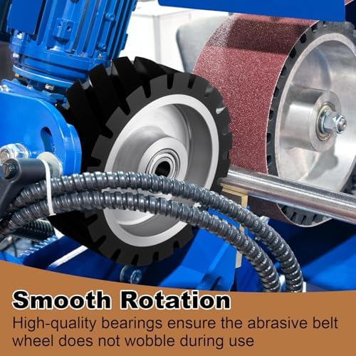 Lounsweer 6x2 Inch Belt Grinder Rubber Wheel, Serrated Contact Wheel, 65a Rubber Hardness with 6202 Bearing for Belt Machine, Polishing Machine Suitable for 180 and 200 Grit Sanders