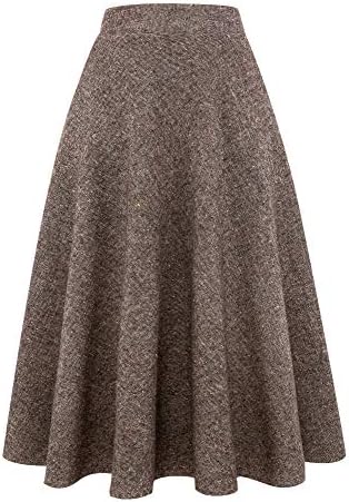 IDEALSANXUN Womens Plaid Wool Skirts Elastic Waist A-Line Pleated Tartan Long Skirts
