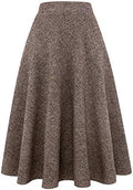 IDEALSANXUN Womens Plaid Wool Skirts Elastic Waist A-Line Pleated Tartan Long Skirts