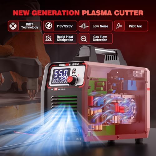 Plasma Cutter 55Amp Non Touch Pilot Arc Non-High Frequency,Non-Touch Dual Voltage 110V/220V Plasma Cutting Machine with LCD Screen IGBT Inverter 3/4'' Max Cut, Post Flow Mesh Cut 2T/4T