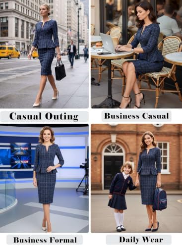 VFSHOW Womens Work Business Office Front Zipper Peplum Church Sheath Dress