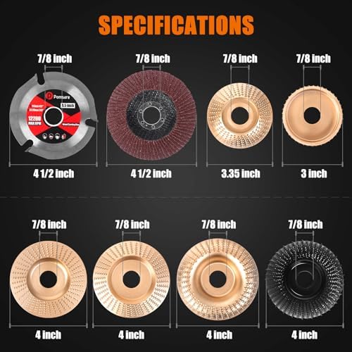 Pomsare 13PCS Angle Grinder Polishing Pad Sanding Disc, Wood Carving Disc Set for 4 1/2 Angle Grinder Attachments, Tungsten Carbide Cutting Wheel Stump Grinder for Wood Grinding, Shaping and Sanding