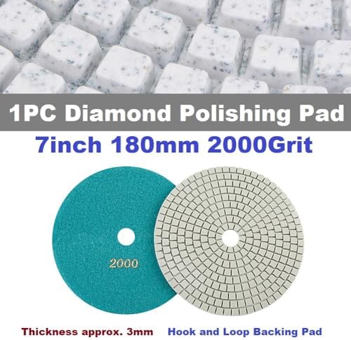 Diamond Polishing Pad, 7 inch 180 mm 2000 Grit Sanding Discs for Grinder & Polisher, Hook and Loop Backing Pad for Grinding Buffing Granite Marble Concrete Stone (1 Piece)