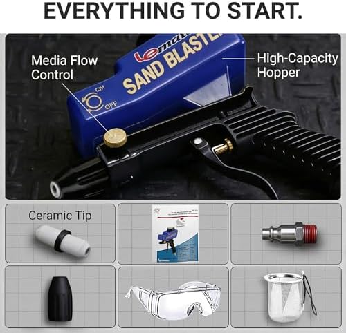 LE LEMATEC Sand Blaster Gun Kit for Air Compressor, Pistola de Arena