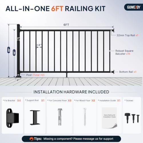 36in H x 6ft W Modular Aluminum Porch and Deck Railing Kit