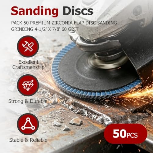 findmall 50 Pack 4-1/2" X 7/8" 60 GRIT Premium Zirconia Type 29 Flap Disc Grinding Wheel Sandpaper for Angle Grinder, Sanding Discs, Finishing