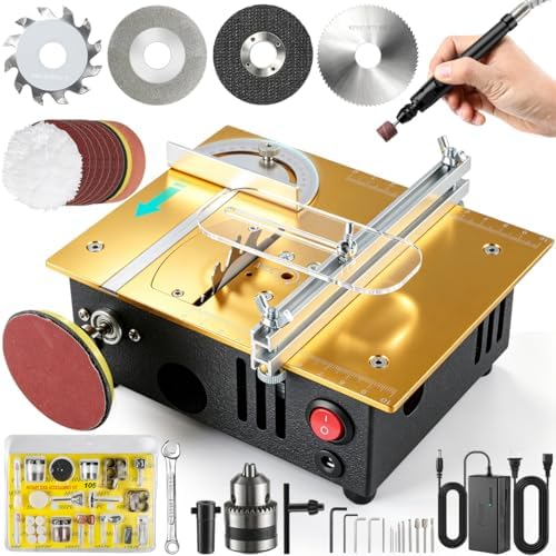 Mini table Saw,mini Table Saws for Crafts,Dual Motors & Switches,small table saw with adjustable cutting angle,depth,and speed,All-in-One Cutting/Grinding/SandingTool,Creat for Hobbyists Model Maker