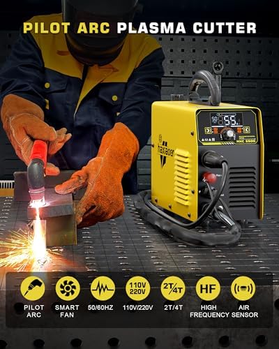 haxiaoer 55A Plasma Cutter [Large LED Display], Non Touch Pilot ARC High Frequency Air Power Plasma Cutter Machine, DC Inverter 110V/220V Dual Voltage Plasma Cutting Machine, PT/2T/4T, 1/2” Clean Cut