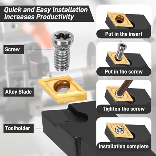 Indexable Lathe Turning Tool 27Pcs Kit 1/2'' 12mm Shank, 9Pcs Metal Lathe Tools Holder Set with 18Pcs Inserts, for Turning Grooving Threading Boring, Lathe Tooling with Reverse Tool Design